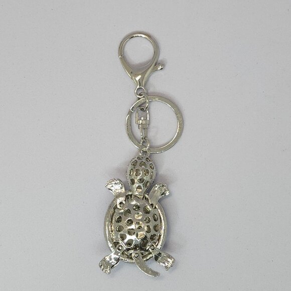Bling Turtle Keychain Purse Charm Rhinestone Crystal Blue Green Silver Tortoise - Picture 4 of 4